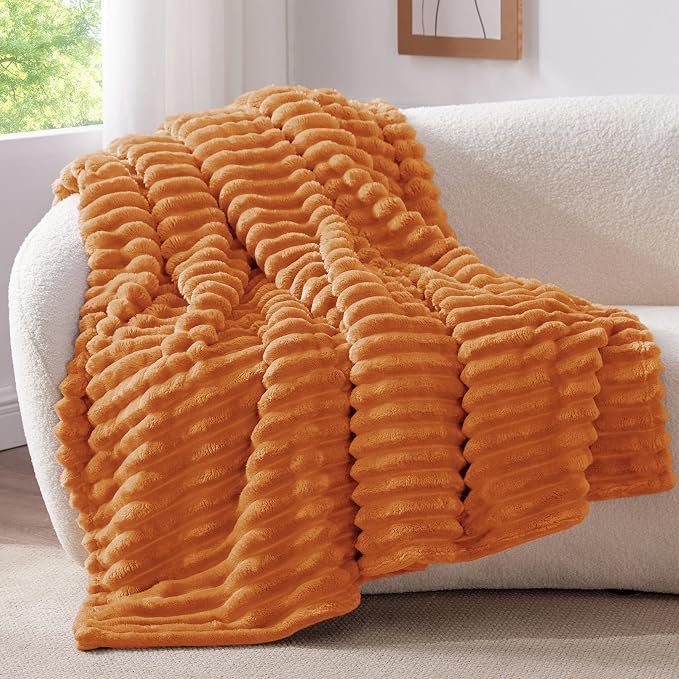 BEDELITE Fall Twin Blanket for Couch & Bed, Burnt Orange, 60"x80" | Ultra-Soft Plush Fleece, Warm Yet Lightweight, Ribbed Texture, Fall Home Decor, Machine Washable, Giftable, All-Season Use