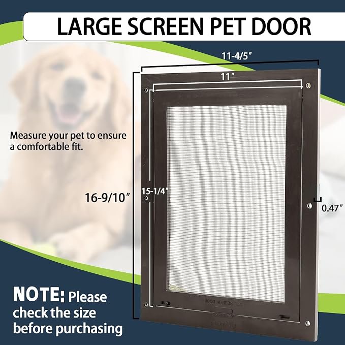 Tongass Screen Door Pet Flap Suitable for Pets Under 100 Lbs | 11 4/5"x16 9/10", Easy-to-Install, Impact-Resistant Frame with Secure Dual Sliding Locks for Porch & Window Screens