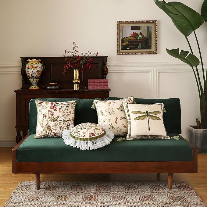 Designer Velvet Throw Pillow Covers,18"x18" Set of 2-Grace A | Pillow Cover,Concealed Zipper Design,Dragonfly Pattern,Sofas,Bedroom,Living Room,Lounge Chairs,All Season Home Decor