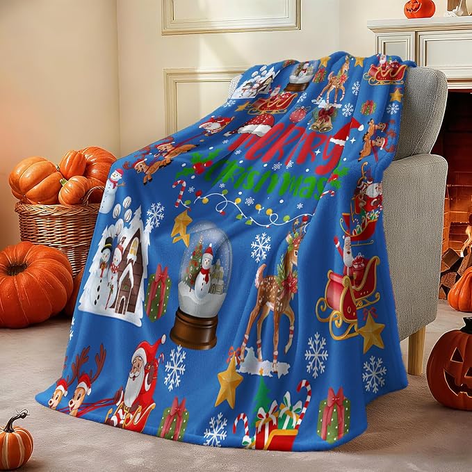 COMFAR Blue Cute Christmas Blankets and Throws for Adults/Women/Boys/Kids, Holiday Fleece Throw Blanket for Couch/Sofa, Holiday Decor, Christmas Decorations/Gifts 40"x 60"