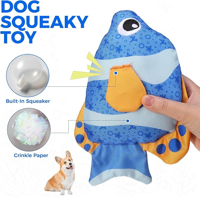 BINGPET Floating Dog Toys, 2 Pack Squeaky Fish Water Toys for Pool
