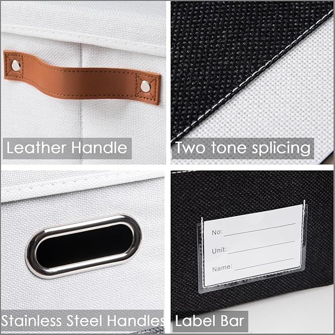 Foldable Storage Bins with Lids [3-Pack] Fabric Collapsible Storage Boxes Baskets Cubes Containers with Handles for Closet Living Room Bedroom (Black & White 17.7x11.8x11.8'')