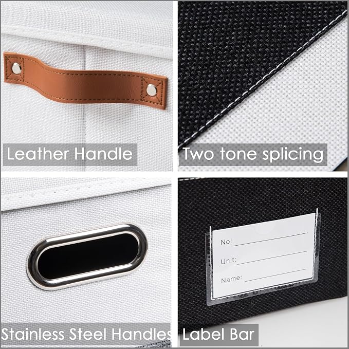 Foldable Storage Bins with Lids [3-Pack] Fabric Collapsible Storage Boxes Baskets Cubes Containers with Handles for Closet Living Room Bedroom (Black & White 14.9x9.8x9.8'')
