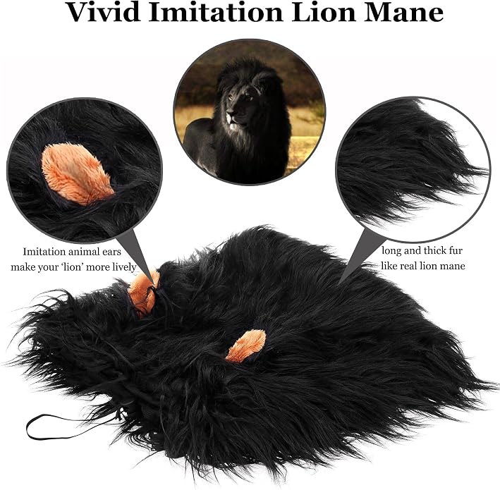 Lion Mane Wig for Dogs with Ears, Funny Pet Costumes for Halloween Christmas