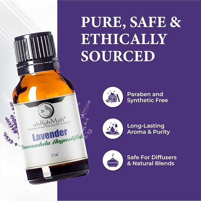 Organic Lavender Essential Oil - Steam Distilled Lavandula Angustifolia, Flower Oil, Premium Floral Aroma Middle Note Oil for Aromatherapy, Skincare, Haircare and DIY Cosmetic Formulations - 15 ml
