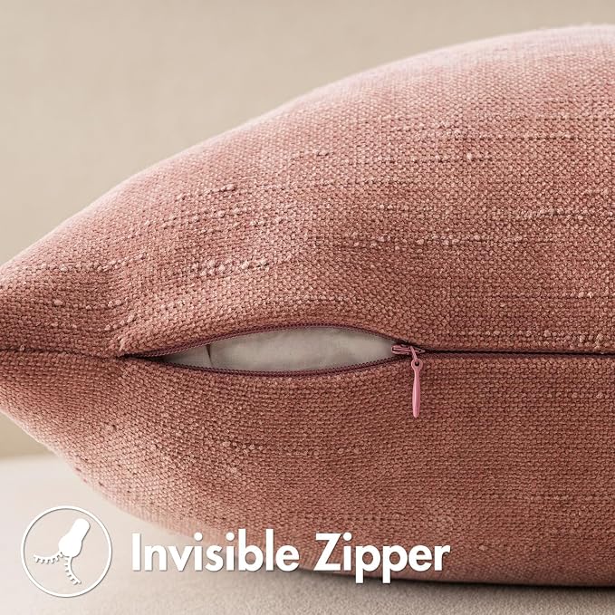 MIULEE Textured Chenille Throw Pillow Covers 18x18 Inch Dusty Pink | Pack of 2 Decorative Soft Throw Pillows, Solid Textured Cushion Covers, Modern Home Decor for Couch Sofa Bedroom Living Room
