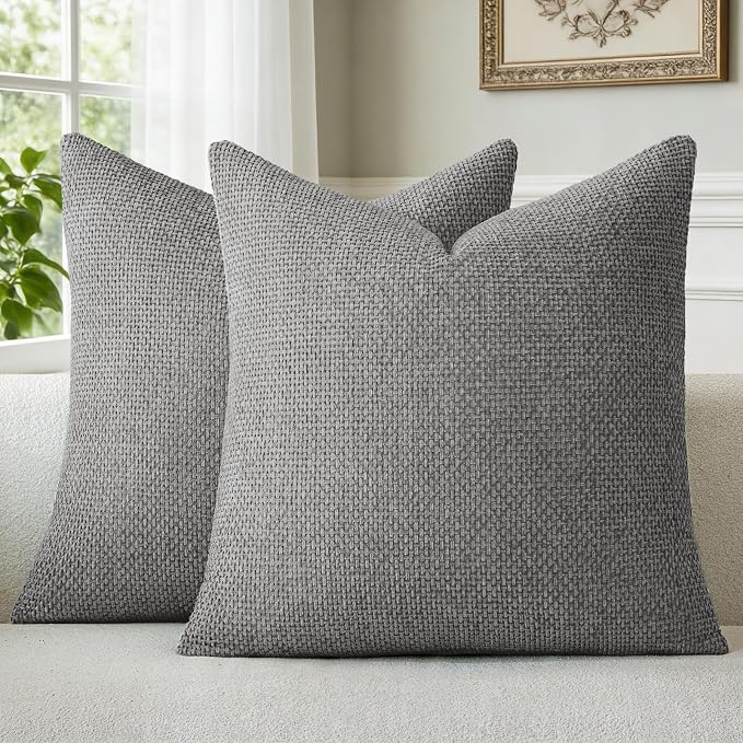 a moment Dark Gray Chenille Throw Pillow Covers 20x20 Inch Pack of 2 Modern Decorative Throw Pillow Covers Farmhouse Cross Covers Home Decor for Sofa Bedroom Living Room