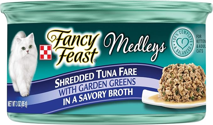 PURINA Fancy Feast Wet Cat Food Variety Pack, Medleys Shredded Fare Collection - (12) 3 oz. Cans (Pack of 2)