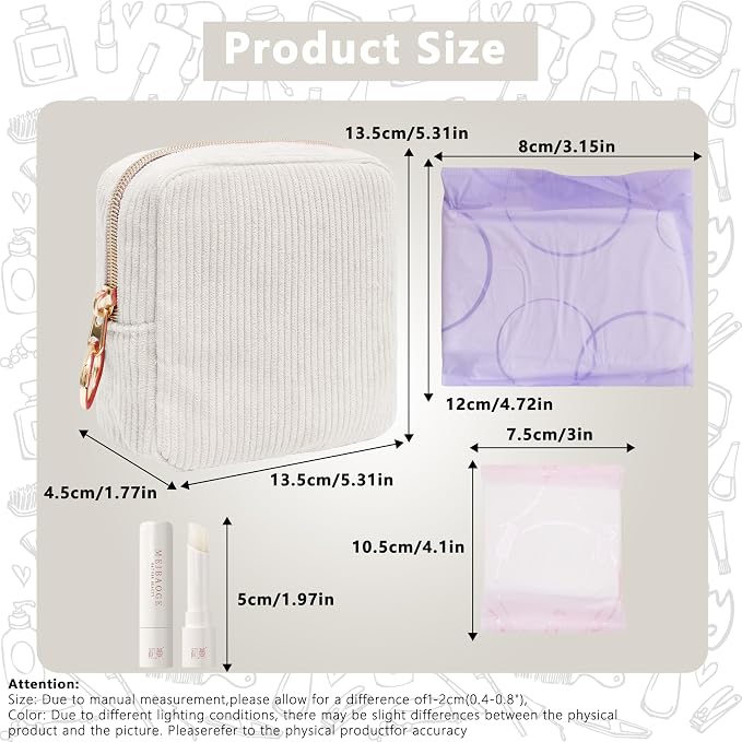 Period Bag for Girls, Corduroy Sanitary Napkin Storage Bag, Period Pouch & Tampon Holder, Feminine Care Organizer（ Beige）