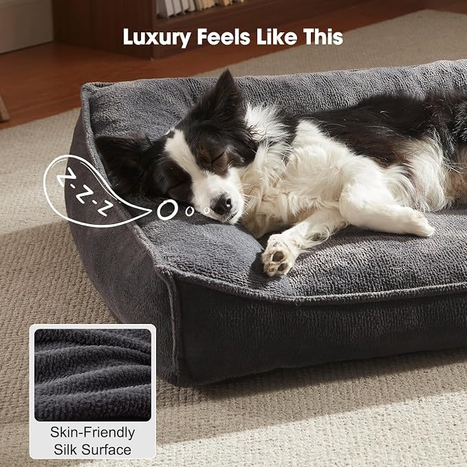 FURTIME XL Orthopedic Dog Bed Large Sized Dog, Extra Washable Dog Couch 42" | Supportive Thick Pet Sofa, Ergonomic Slant Dog Beds with Removable Cover, Ultra Soft Surface & Non-Slip Bottom, Grey