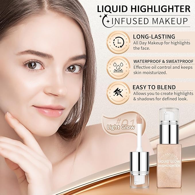 AWCCXMYM Liquid Highlighter & luminizer Longwear Body Shimmer Highlighter Makeup Hydrating Glotion for Radiant Glow Lightweight Dewy Finish Face Makeup #Light Glow