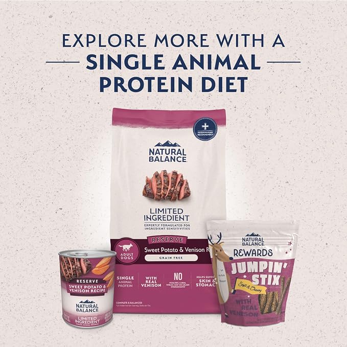 Natural Balance Limited Ingredient Adult Dry Dog Food - Balanced Nutrition for Adult Dogs - Grain-Free, Soy-Free Recipe - Limited Ingredient Formula - 12 lb - Reserve Sweet Potato & Venison Recipe