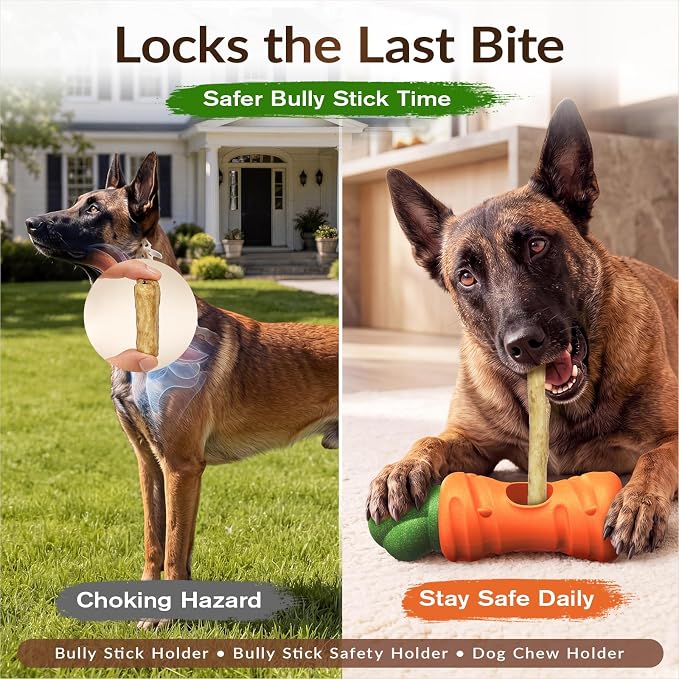 KADTC 2 in 1 Dog Bully Stick Holder, Tough Chew Toy for Aggressive Chewers