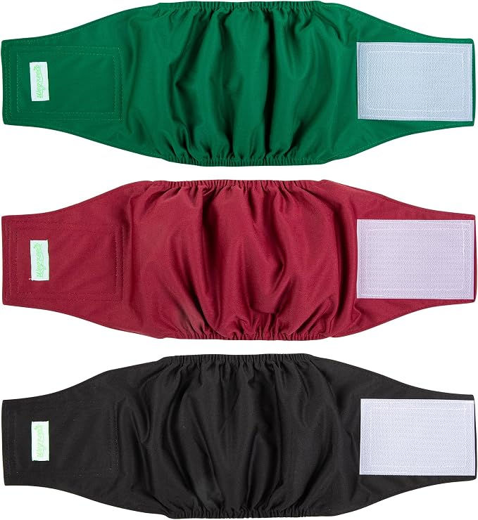 wegreeco Washable Male Dog Belly Band (Stylish Pattern)- Pack of 3 - Washable Male Dog Belly Wrap, Dog Diapers Male (Burgundy, Black, Jade, Medium)