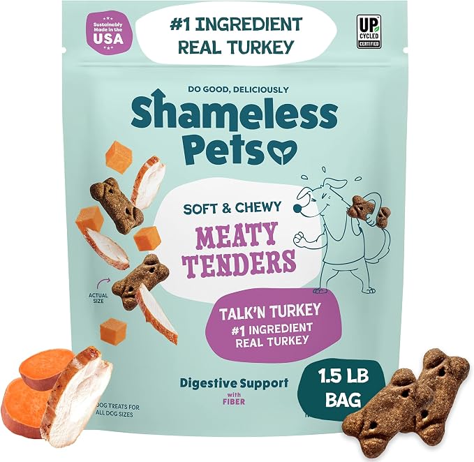 Shameless Pets Soft & Chewy Dog Treats, Talk'n Turkey Meaty Tenders, 1.5lb – Real Turkey is 1st Ingredient – Grain Free, No Corn or Soy – Digestive Support – for Small, Medium & Large Dogs