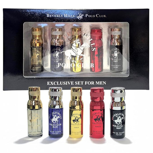 Beverly Hills Polo Club 5 Piece Mini Gift Set Exclusive for Men, EDT Eau De Toilette 5 Mini 0.5oz Bottles
