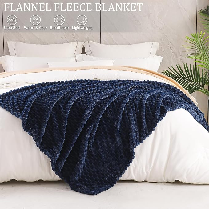 Exclusivo Mezcla 3D Fleece California King Blanket for Bed, Navy Blue | Oversized Soft Fuzzy Plush Lightweight Bed Blankets, Cozy Fluffy Decorative Blankets for All Seasons, 120x120 Inches