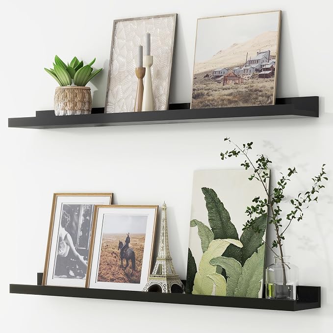 Picture Ledge Shelf, Floating Shelves for Wall, 36" W Set of 2, Black | FSC Certified Engineered Wood, Wall Mounted Bookshelf, for Nursery Living Room Bedroom, Pre-Drilled, Easy Install