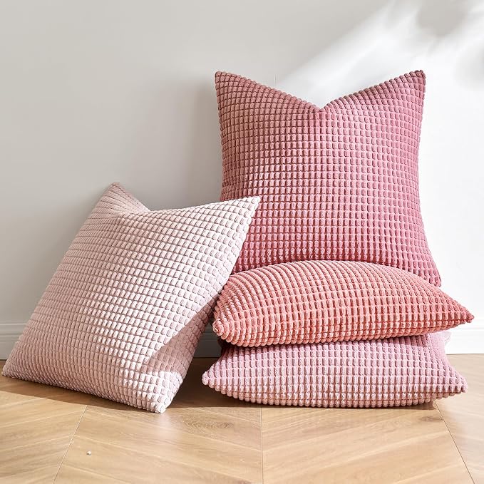 MIULEE Decorative Pillow Covers 18x18 Inch Set of 4 Aesthetic Pink | Romantic Sweet Cute Throw Pillows, Coquette Home Decor, Soft Corduroy Couch Pillowcases, Sofa Living Room Bed