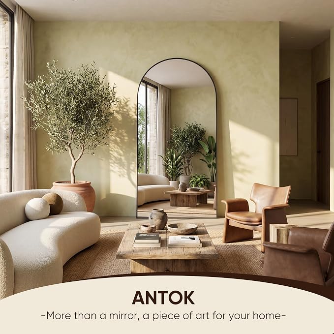 Antok 71" x32” Arched Full Length Floor Mirror, Black Aluminum Frame, Free Standing/Wall Mount/Leaning for Bedroom, Living Room, Dressing Room