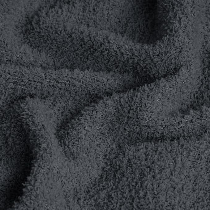 Dark Grey Black Fuzzy Knitted Blanket, Soft Lightweight Plush Queen Size Blanket for Bed, Cozy Nights, Charcoal Grey, 90x90