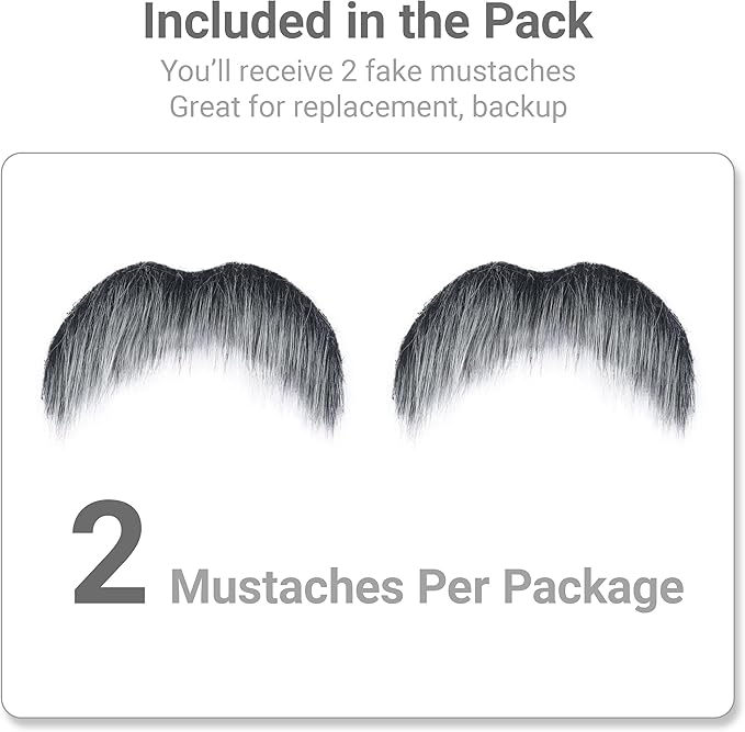 2Pcs Men Fake Mustache Realistic Mustaches Fake Facial Hair Beard for Cosplay Costume Halloween Parties