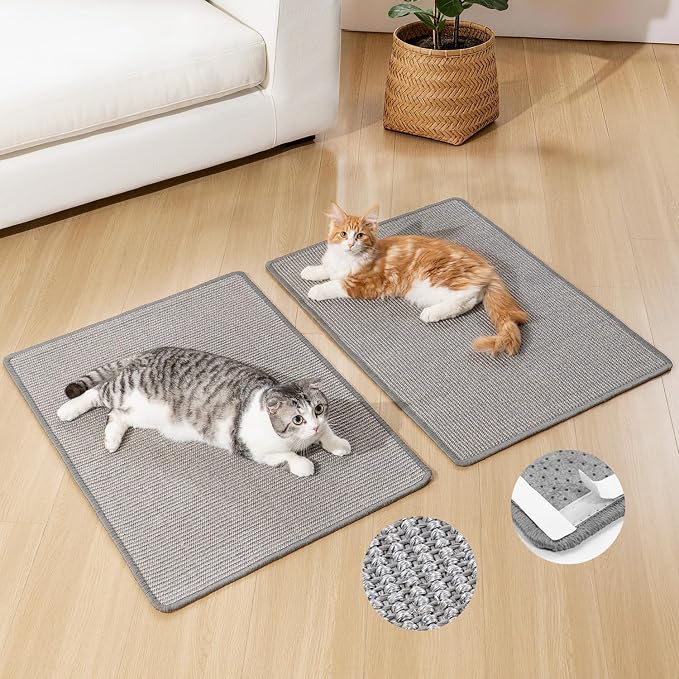 Conlun 2-Pack Cat Scratching Pads, 23.6x31.5in Sisal Wall & Couch Protector | High-density Sisal Mat, No Fraying, Mess-free, Anti-slip Backing, Adhesive Strips for Easy Mounting, Grey