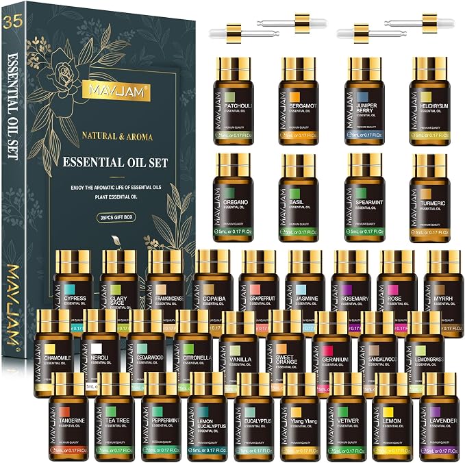 MAYJAM 35x5ML Essential Oil Gift Set, Pure Essential Oils for Diffusers Massage, Fragrance Oil Scented Oil for DIY Soap Candle Making