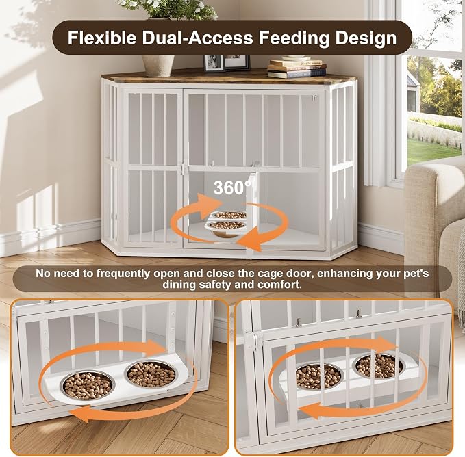 Corner Dog Crate Furniture for Small Dogs, Indoor Kennel End Table, White