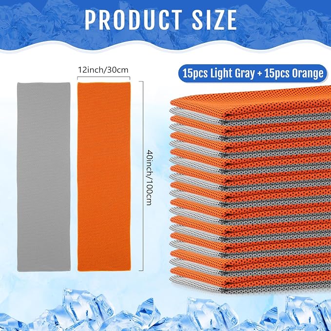 Hosuly 30 Pack Cooling Towels, 40"x12" Ice Breathable Soft Chilly Sweat Rag Microfiber Workout Rags for Gym Cooling Towels for Neck and Face for Yoga Golf Sport Running