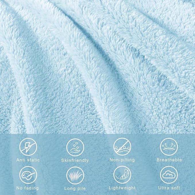 Exclusivo Mezcla Soft Plush Fleece King Size Blankets for Bed Living Room | Lightweight Fuzzy Fluffy Large Blanket for All Seasons, Cozy Velvet for Women Men, Machine Washable, 90"x104", Light Blue
