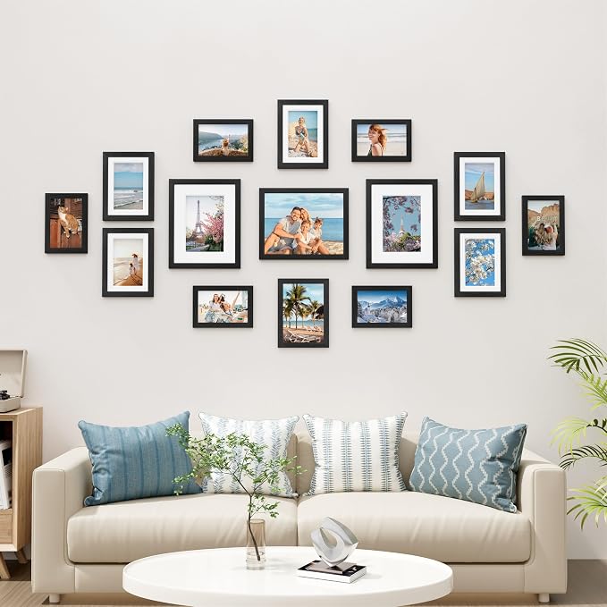 Vittanly 15 Pack Picture Frames Collage Wall Decor, Wall/Tabletop Display | Black, Multi-Size Gallery Wall Frame Set: 3pcs 8x10, 6pcs 5x7, 6pcs 4x6. Picture Frame Set for Family