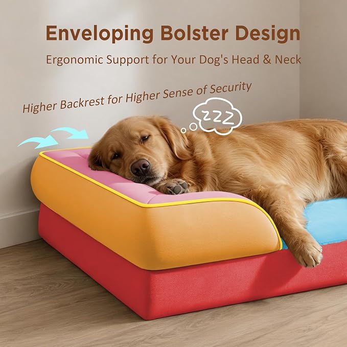 Comfort Expression Orthopedic Dog Bed for Extra Large Dogs with Bolster | Waterproof Dog Couch Bed with Washable Cover & Non-Slip Bottom, Supportive Egg Crate Foam XL Pet Bed, 45x35 Inch