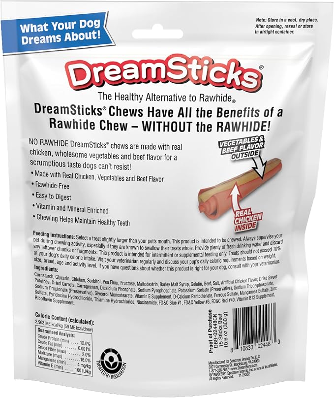 DreamBone DreamSticks,Rawhide Free Dog Chew Sticks Made with Real Beef and Vegetables,15 Sticks,(Pack of 2)
