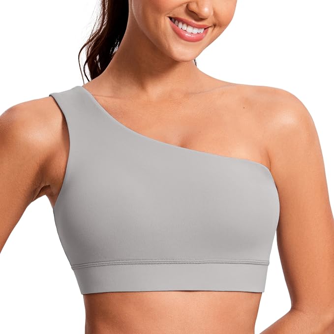 CRZ YOGA Butterluxe One Shoulder Sports Bras for Women - Sleeveless One Strap Low Impact Asymmetrical Workout Yoga Tops