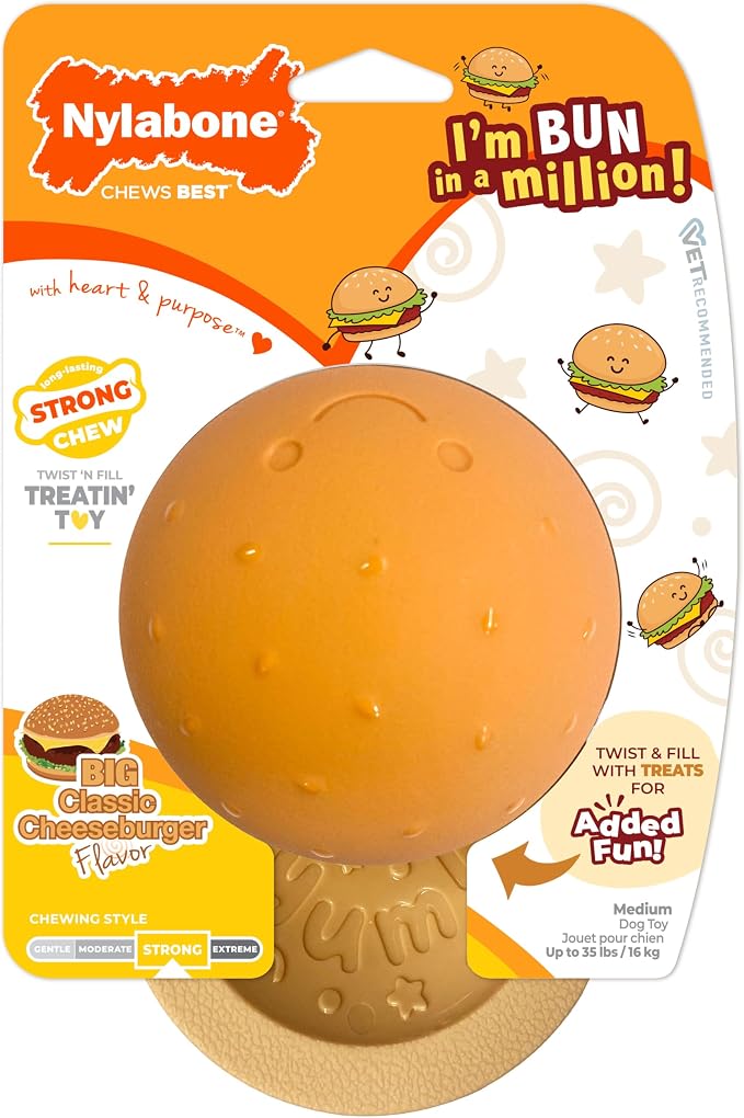 Nylabone Strong Chew Bun Treat Toy, Cheeseburger Flavor, Medium
