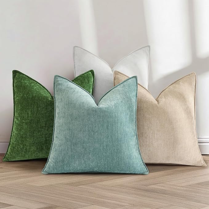 decorUhome Chenille Teal Velvet Throw Pillow Covers 24x24 Set of 2 | Fall Soft Euro Sham Couch Decorative Modern Farmhouse Pillow Cases with Elegant Design for Sofa Bed Living Room Home Decor