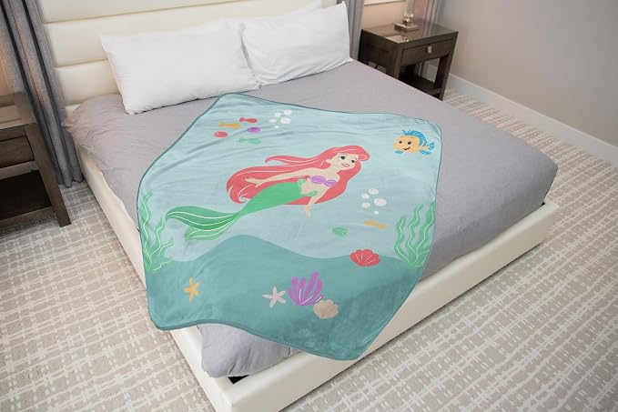 Sunny Side Up Disney The Little Mermaid Plush Throw Blanket - Measures 46 x 60 Inches - Super Soft & Cozy Fleece Kids Princess Bedding Features Ariel
