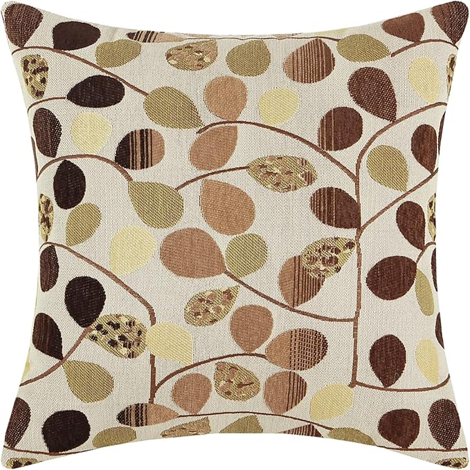 CaliTime Decorative Throw Pillow Covers 18 X 18 Inches Ecru Brown | Luxury Chenille Cute Leaves Cushion Case Shell for Couch Sofa Bed Living Room Home