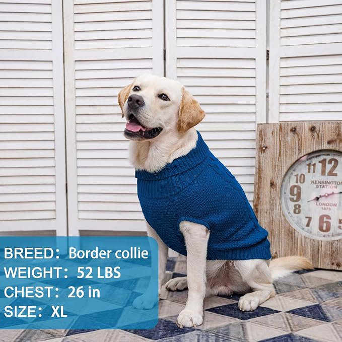 Mihachi Turtleneck Dog Sweater - Winter Coat Apparel Classic Cable Knit Clothes with Leash Hole for Cold Weather, Ideal Gift for Pet in New Year