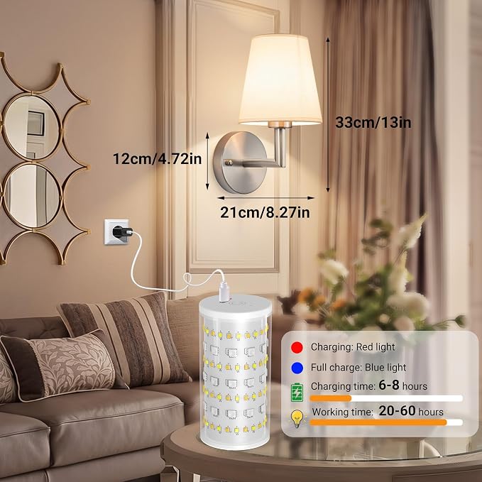 Nekhung Battery Operated Wall Sconce, Peel and Stick Sconces Set of 2 | Wireless Adhesive Stick On Wall Sconce, 10000mAh Rechargeable RGB Bulb with Remote, No Drill Wall Light for Bedroom Decor