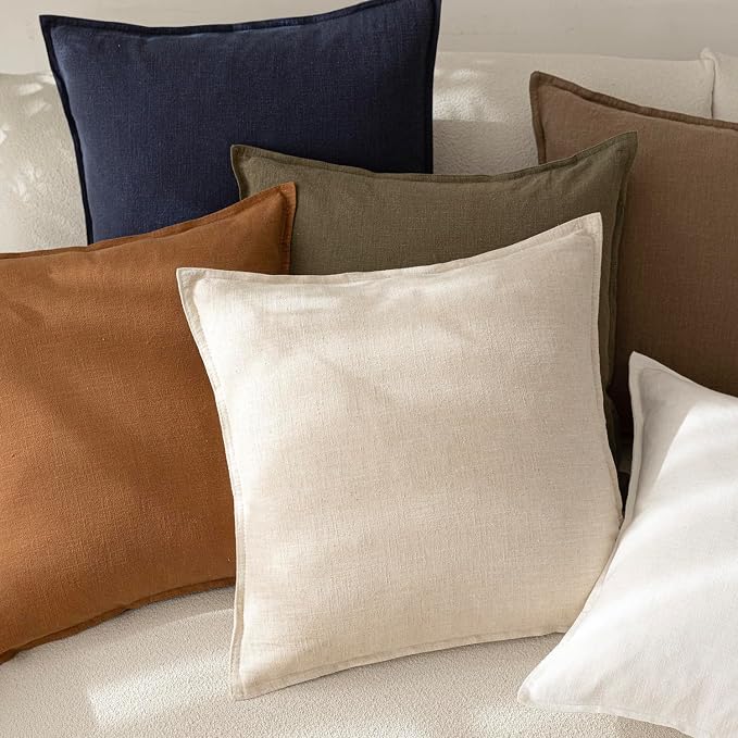 Foindtower Pack of 2, Decorative Linen Soild Throw Pillow Covers Soft Accent Lumbar Cushion Case Boho Farmhouse Neutral Pillowcase for Couch Sofa Bed Living Room Home Decor 12 x 20 Inch Natural Beige