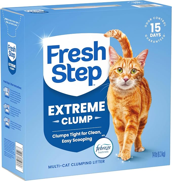 Fresh Step Extreme Clump Multi Cat Clumping Cat Litter, 14 lb. | Forms Tight Clumps, Easy To Scoop, Scented, Ammonia Block Technology, Low Dust, Compatible with Most Auto Litter Boxes