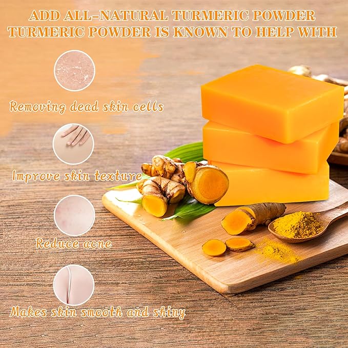3 PCS Turmeric Soap, Natural Tumeric Bar Soap for Face & Body Cleanse, Organic Bath Soap Bar Body Smooth, Skin Moisturizing Soothing Exfoliating, For All Skin Types, Men & Women