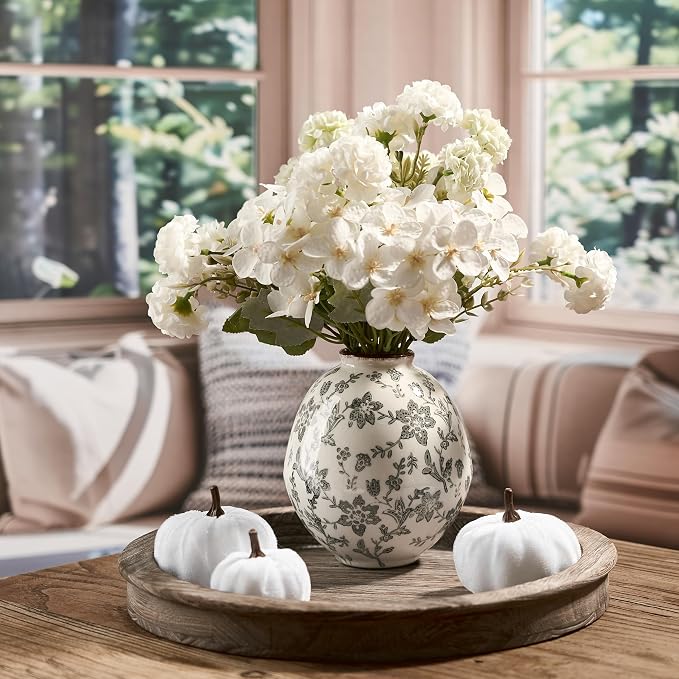 5.83 Inch Vintage Gray Chinoiserie Floral Vase, Antique Rustic Ceramic Vase for Home Decor, Living Room, Bookshelf, Office, Entryway, Garden, Chinoiserie Decor, Tuscan Decor