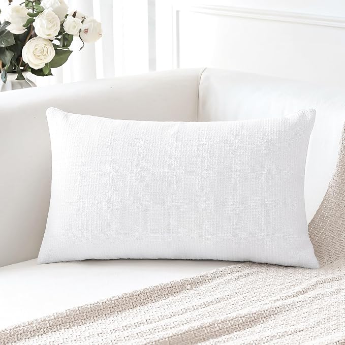 OTOSTAR Linen Throw Pillow Cover Set of 1 Decorative Lumbar Pillowcases Cushion Covers 12x20 Inch for Home Decor Sofa Bedroom Car 30 x 50CM Pure White