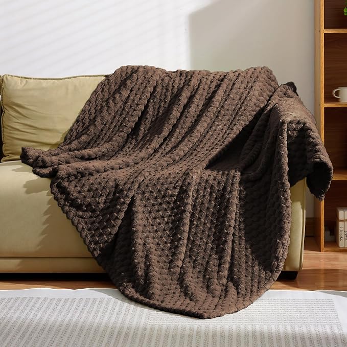 Excervent Hexagon Jacquard Throw Blanket for Bed, 50x70 Inches, Brown | Decorative Fuzzy Flannel Fleece Throw Blanket for Sofa Bed Couch, Super Soft Cozy, Suitable for All Seasons