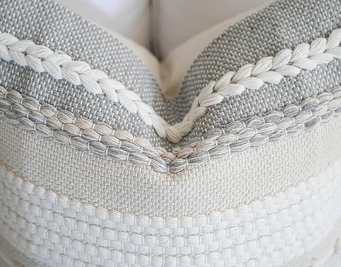 Gray Boho Throw Pillow Cover 18x18 Grey Decorative Accent Pillow for Couch Square Woven Textured Pillowcase Modern Farmhouse Pillow for Bed Bohemian Pillow Cover (Pack of 1)