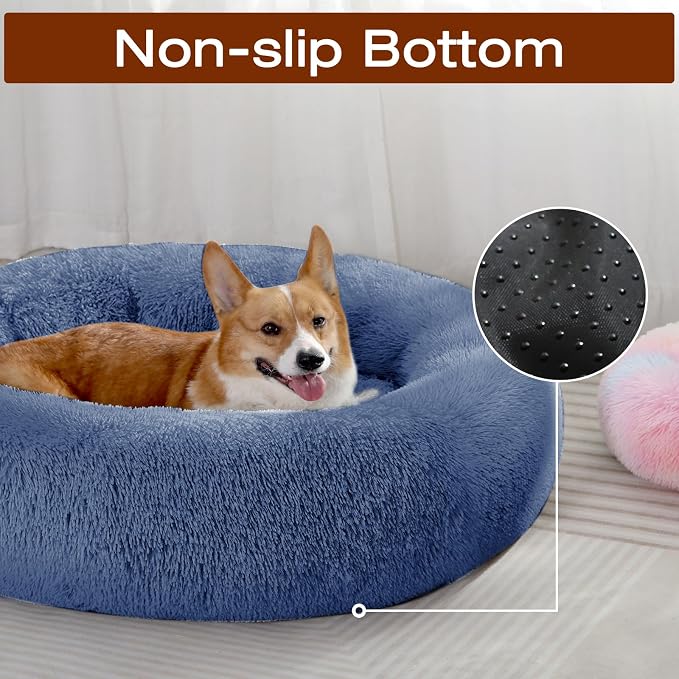JOLLYVOGUE Dog Beds Large Sized Dog, Calming Anti-Anxiety Dog Bed, Fluffy Donut Cushion for Extra Large Pets (45")