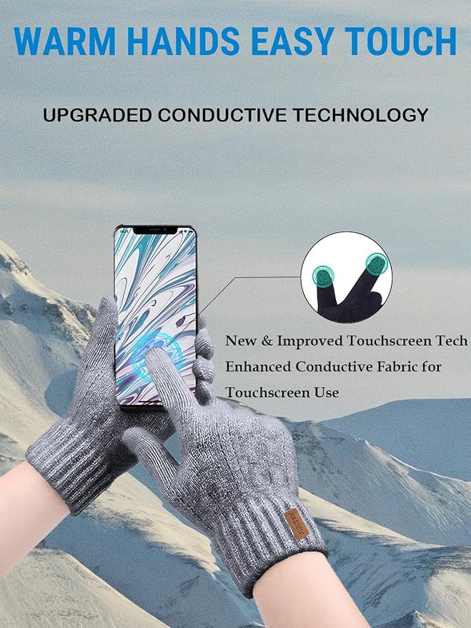 JIZCTBN Winter Thermal Gloves for Men Women - Upgraded Touch Screen Warm Fleece Lining Gloves for Running, Cold Weather